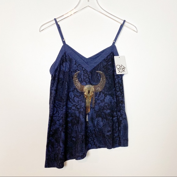 Chaser Tops - Chaser NWT Lace Skull Cami Blue XS